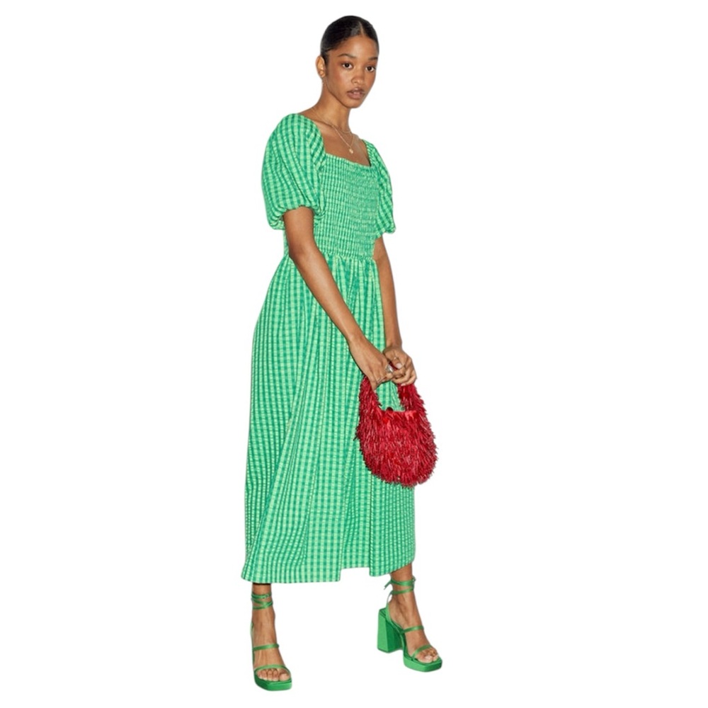 Never Fully Dressed Green Gingham Midi Dress